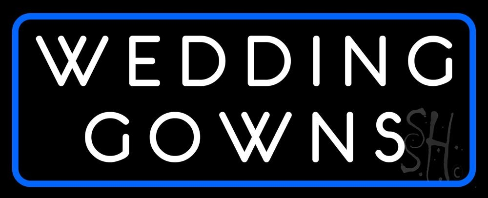 N105-5543-clear Wedding Gowns Blue Border Clear Backing Neon Sign - White & Blue - 13 in. Tall x 32 in. Wide