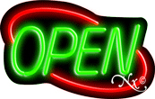 N100-06349-clear Deco Style Green Open with Red Border Clear Backing Neon Sign - Green & Red - 14 in. Tall x 22 in. Wide