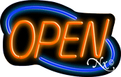 N100-06352-clear Deco Style Orange Open with Blue Border Clear Backing Neon Sign - Orange & Blue - 14 in. Tall x 22 in. Wide