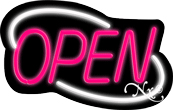 N100-06357-clear Deco Style Pink Open with White Border Clear Backing Neon Sign - Pink & White - 14 in. Tall x 22 in. Wide