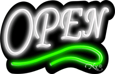 N100-06366-clear Deco Style White Open with Green Line Clear Backing Neon Sign - White & Green - 14 in. Tall x 22 in. Wide