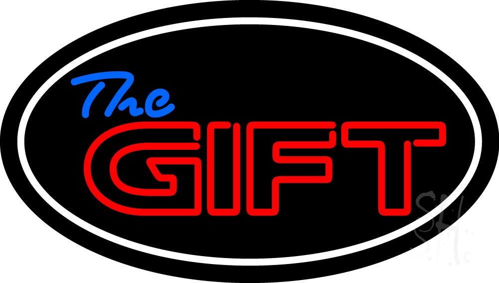 N105-6135-clear The Gift with White Border Clear Backing Neon Sign - Red, White & Blue - 17 in. Tall x 30 in. Wide