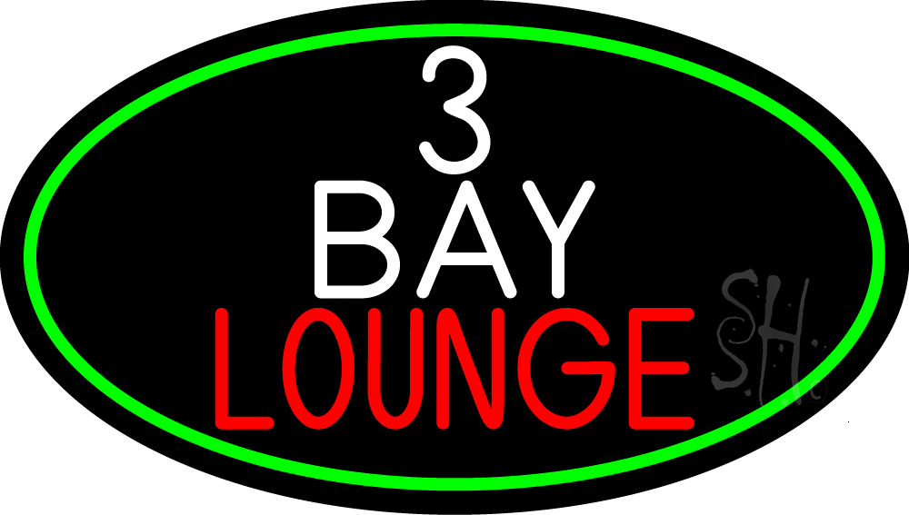 N105-14923-clear 3 Bay Lounge Oval with Green Border Clear Backing Neon Sign - Green, White & Red - 17 in. Tall x 30 in. Wide