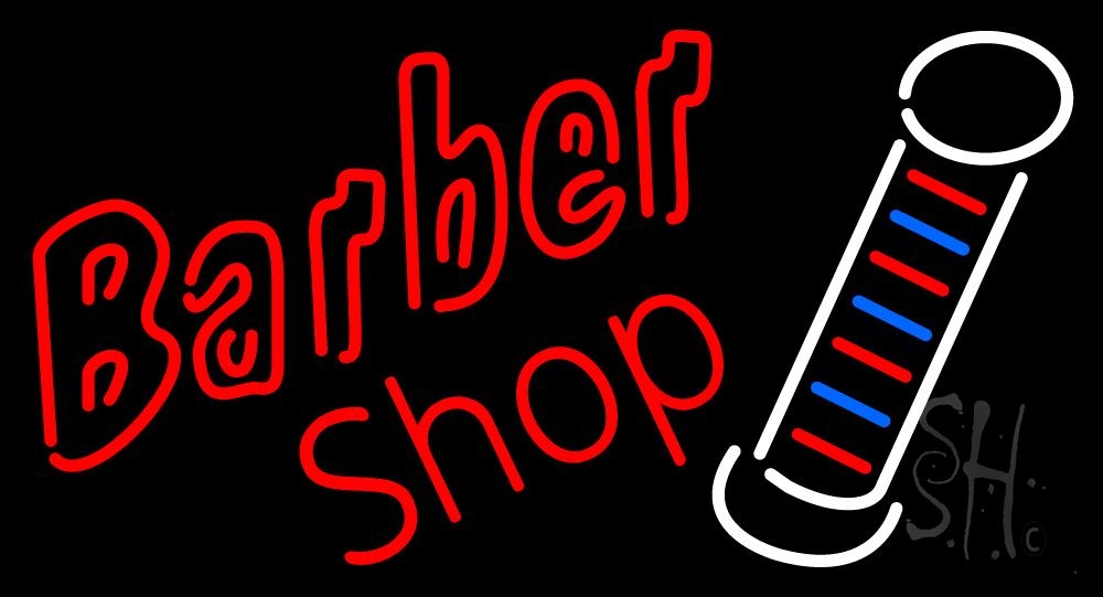 N105-2906-clear Double Stroke Red Barber Shop Clear Backing Neon Sign - White, Red & Blue - 20 in. Tall x 37 in. Wide