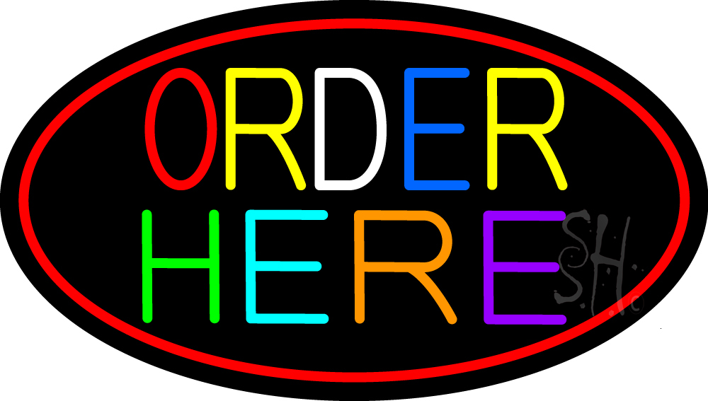 N105-15828-clear Order Here Oval with Red Border Clear Backing Neon Sign - Multi Color - 17 in. Tall x 30 in. Wide