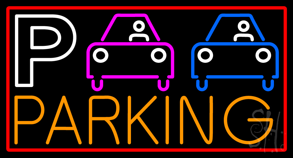 N105-15848-clear P & Car Parking with Red Border Clear Backing Neon Sign - Multi Color - 20 in. Tall x 37 in. Wide