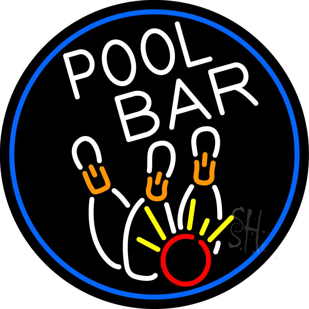N105-15903-clear Pool Bar Oval with Blue Border Clear Backing Neon Sign - Multi Color - 26 in. Tall x 26 in. Wide