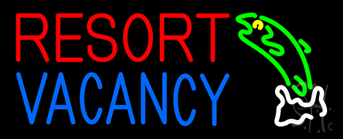 N105-15736-clear Resort Vacancy with Fish Clear Backing Neon Sign - Multi Color - 13 in. Tall x 32 in. Wide