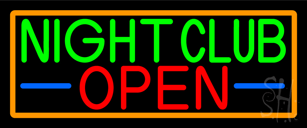 N105-15759-clear Night Club Open with Orange Border Clear Backing Neon Sign - Orange, Green, Red & Blue - 10 in. Tall x 24 in. Wide