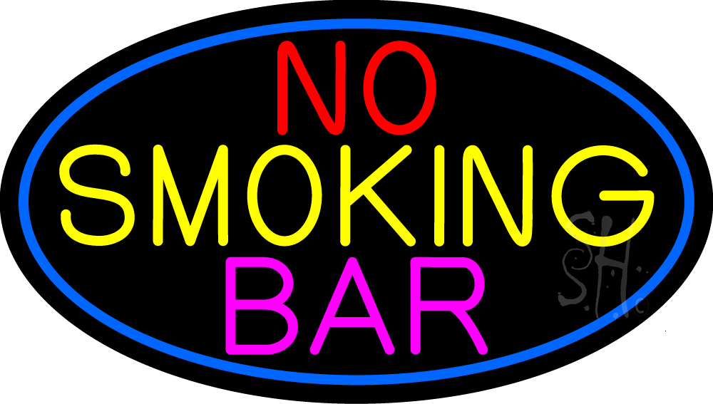 No Smoking Bar Oval with Blue Border Clear Backing Neon Sign - Blue, Red, Yellow & Pink - 17 in. Tall x 30 in. Wide