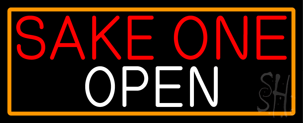 N105-16926-clear Sake One Open with Orange Border Clear Backing Neon Sign - Orange, Red & White - 13 in. Tall x 32 in. Wide