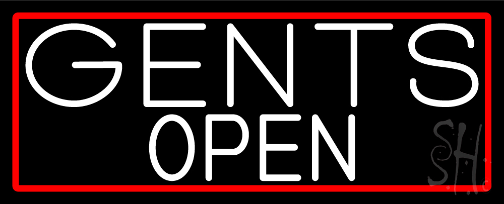 N105-16960-clear White Gents Open with Red Border Clear Backing Neon Sign - White & Red - 13 in. Tall x 32 in. Wide