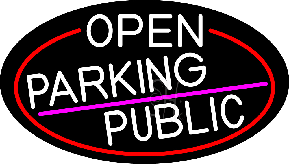 White Open Parking Public Oval with Red Border Clear Backing Neon Sign - Red, White & Pink - 17 in. Tall x 30 in. Wide