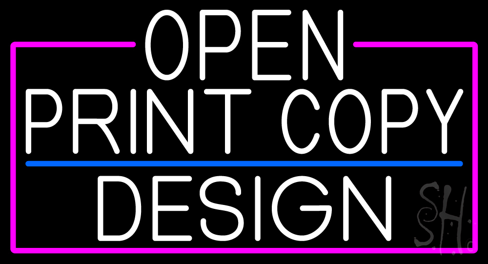 White Open Print Copy Design with Pink Border Clear Backing Neon Sign - White, Blue & Pink - 20 in. Tall x 37 in. Wide