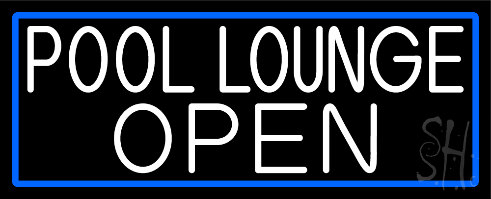 N105-17084-clear White Pool Lounge Open with Blue Border Clear Backing Neon Sign - White & Blue - 13 in. Tall x 32 in. Wide