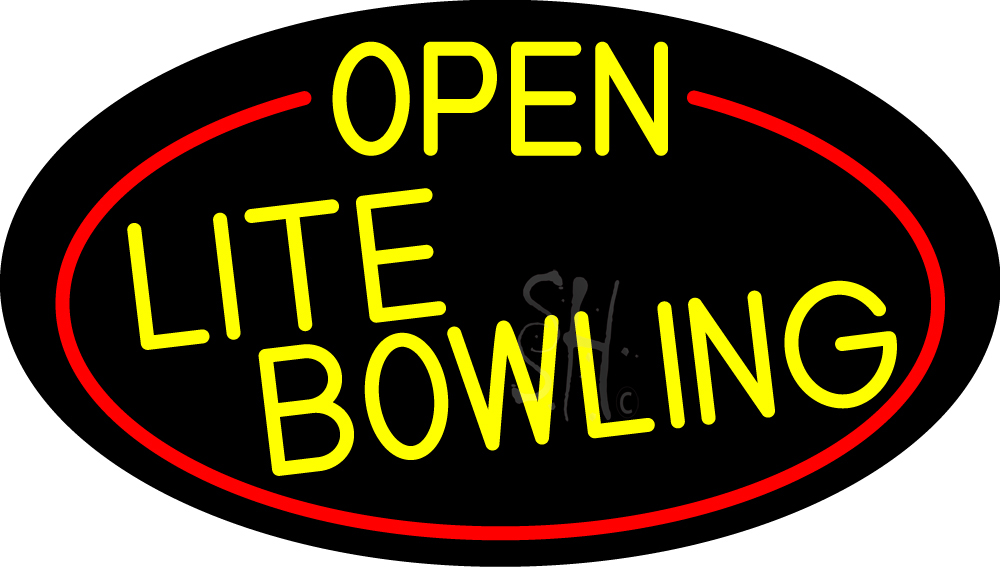 N105-17112-clear Yellow Open Lite Bowling Oval with Red Border Clear Backing Neon Sign - Red & Yellow - 17 in. Tall x 30 in. Wide