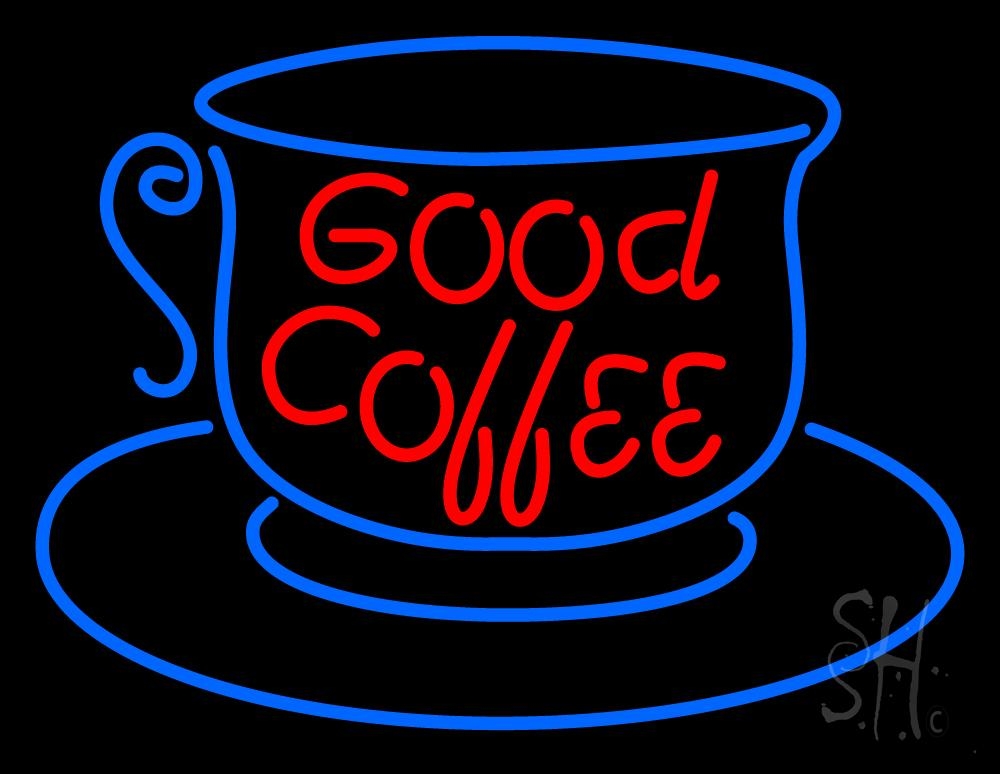 N105-1499-clear Good Coffee Inside Cup Clear Backing Neon Sign - Red & Blue - 24 in. Tall x 31 in. Wide