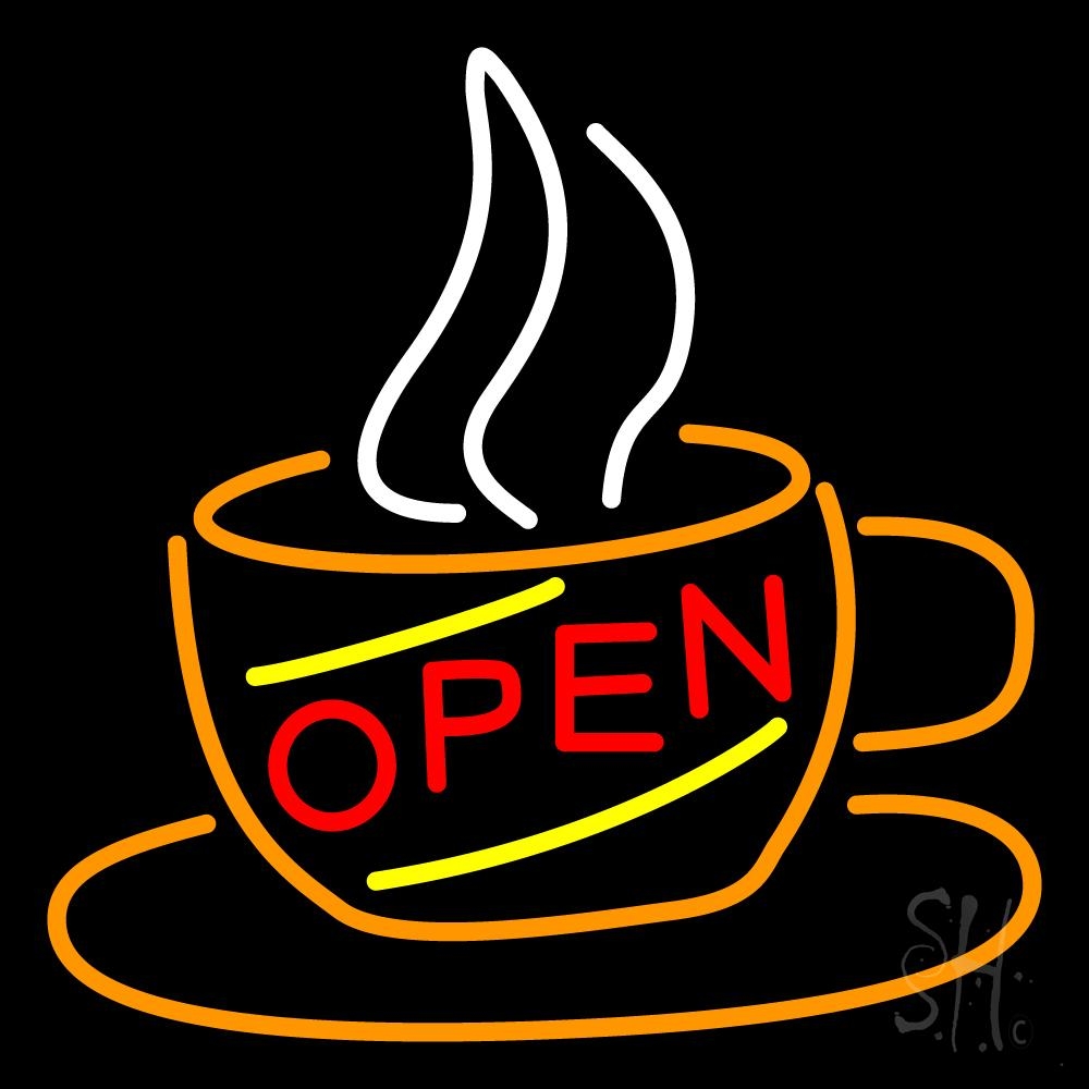 N105-1504-clear Open Coffee Cup Clear Backing Neon Sign - Red, Yellow, White & Orange - 24 in. Tall x 24 in. Wide