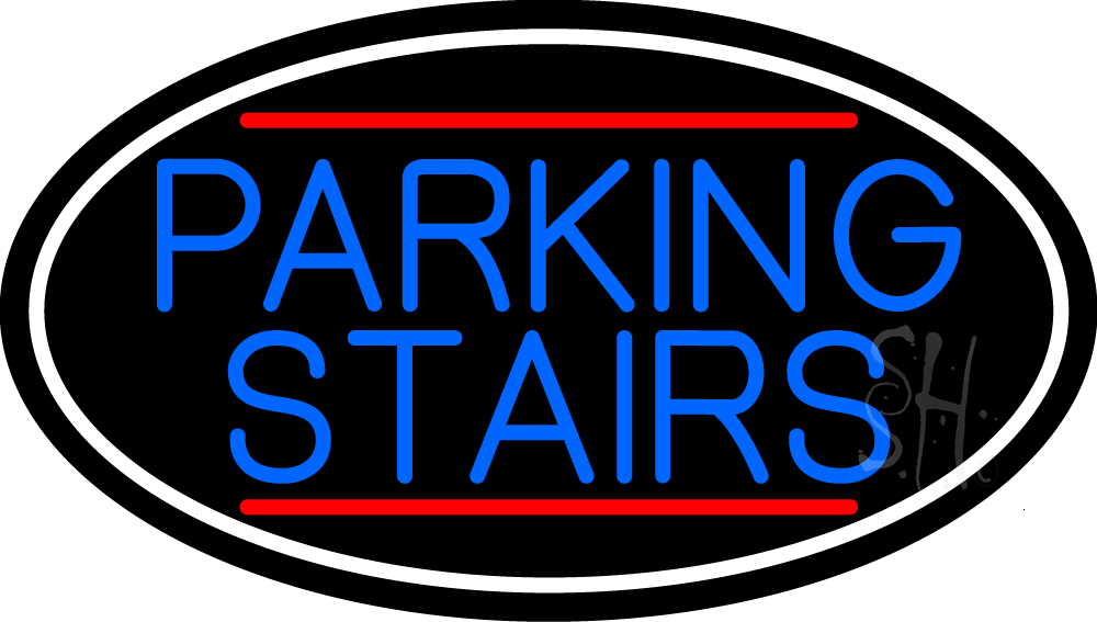 N105-15077-clear Blue Parking Stairs Oval with White Border Clear Backing Neon Sign - White, Blue & Red - 17 in. Tall x 30 in. Wide