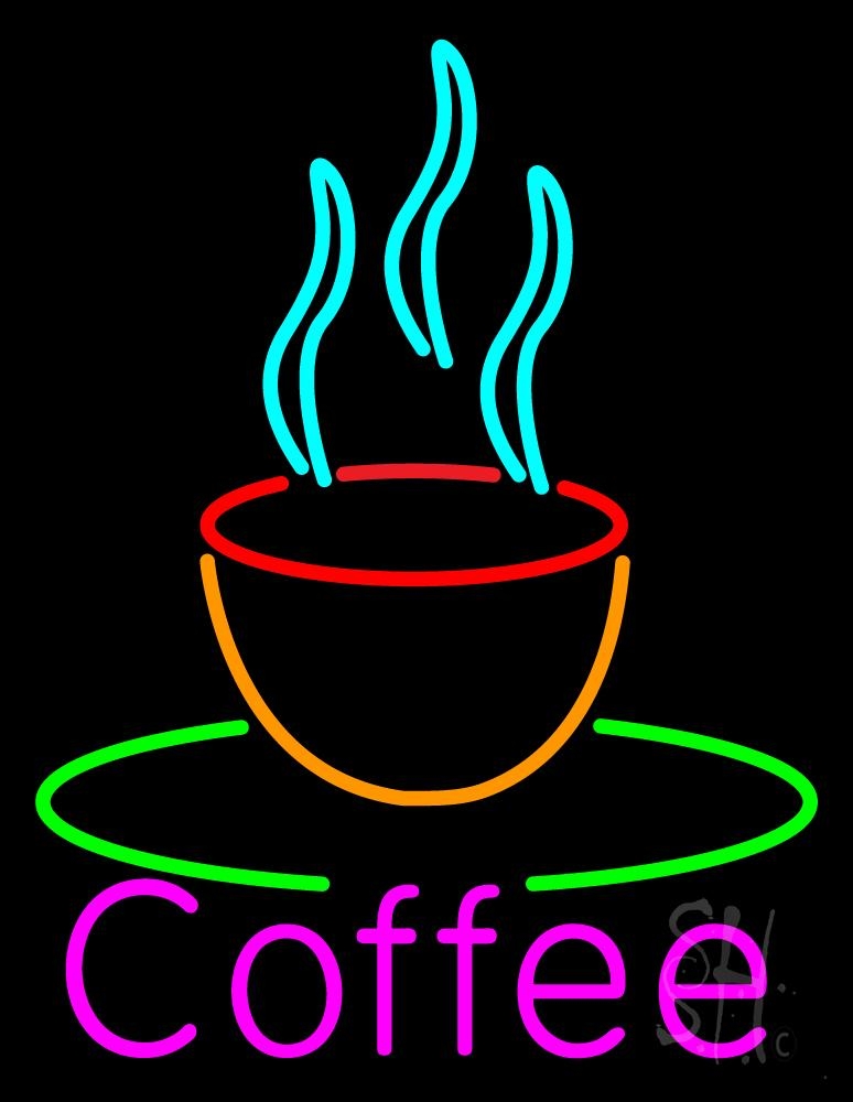 N105-1508-clear Pink Coffee Cup Clear Backing Neon Sign - Multi Color - 24 in. Tall x 31 in. Wide