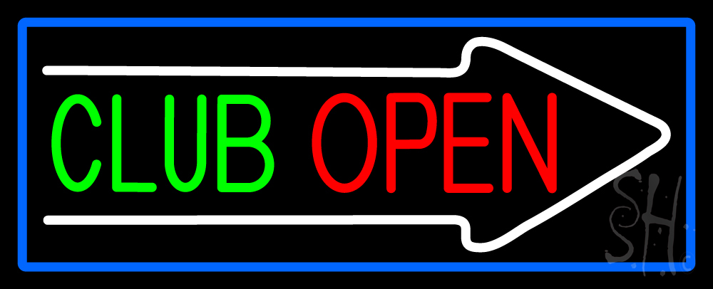 N105-15147-clear Club with Arrow Open Clear Backing Neon Sign - Green, Red, White & Blue - 13 in. Tall x 32 in. Wide