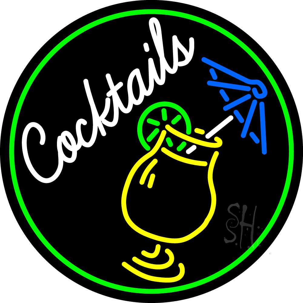 N105-15154-clear Cocktail & Martini Umbrella Cup Bar Clear Backing Neon Sign - Blue, White, Yellow & Green - 26 in. Tall x 26 in. Wide