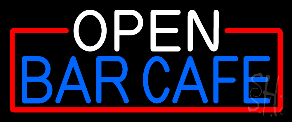 N105-16581-clear Open Bar Cafe with Red Border Clear Backing Neon Sign - Red, Blue & White - 10 in. Tall x 24 in. Wide
