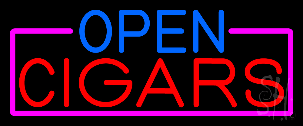 N105-16608-clear Open Cigars with Pink Border Clear Backing Neon Sign - Blue, Red & Pink - 10 in. Tall x 24 in. Wide