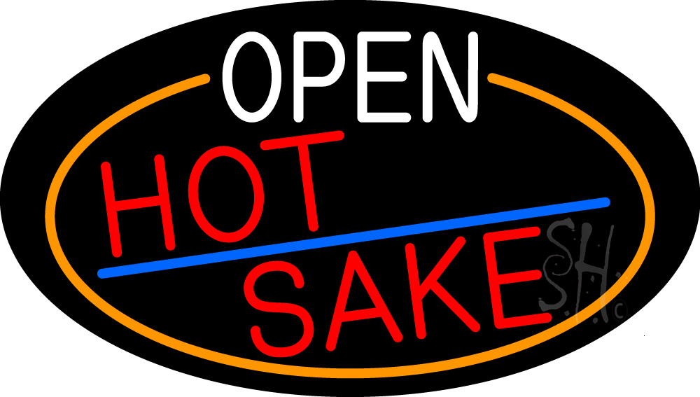 Open Hot Sake Oval with Orange Border Clear Backing Neon Sign - Orange, White, Red & Blue - 17 in. Tall x 30 in. Wide