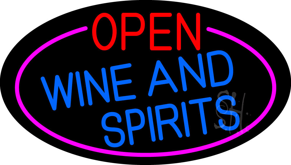 N105-16796-clear Open Wine & Spirits Oval with Pink Border Clear Backing Neon Sign - Red, Pink & Blue - 17 in. Tall x 30 in. Wide