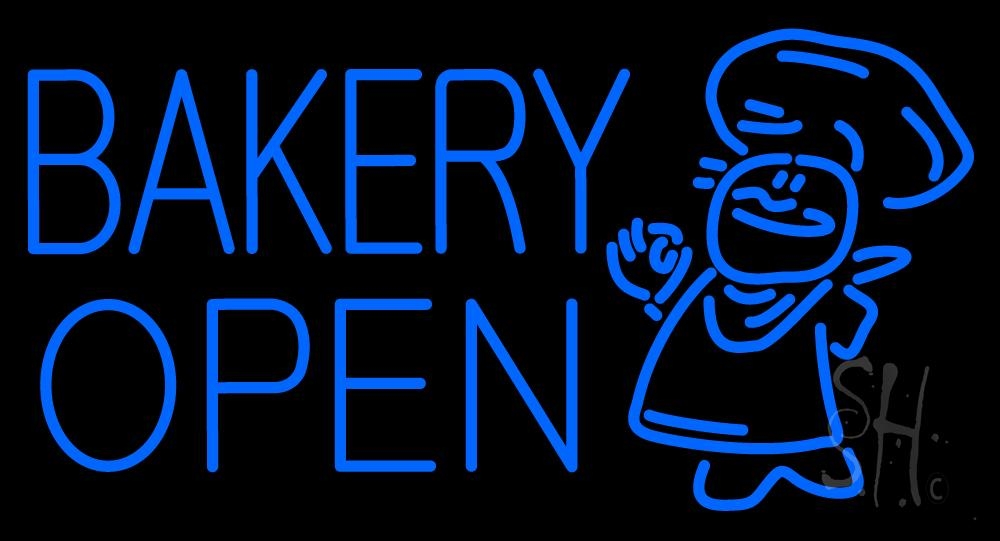 N105-2845-clear Bakery Open with Man Clear Backing Neon Sign - Blue - 20 in. Tall x 37 in. Wide