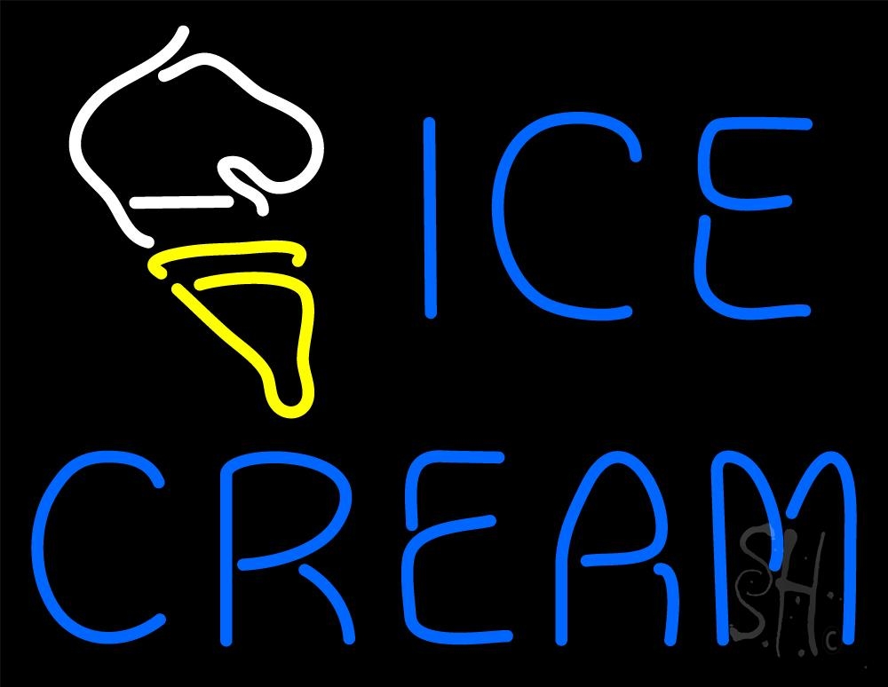 N105-1165-clear Blue Ice Cream with Cone Clear Backing Neon Sign - Blue, White & Yellow - 24 in. Tall x 31 in. Wide
