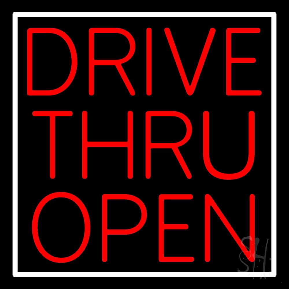N105-1056-clear Red Drive Thru Open Clear Backing Neon Sign - Red & White - 24 in. Tall x 24 in. Wide