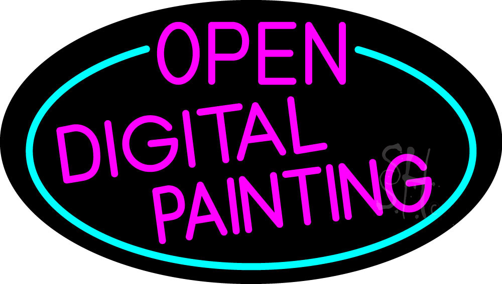 N105-16822-clear Pink Open Digital Painting Oval with Turquoise Border Clear Backing Neon Sign - Pink & Turquoise - 17 in. Tall x 30 in. Wide