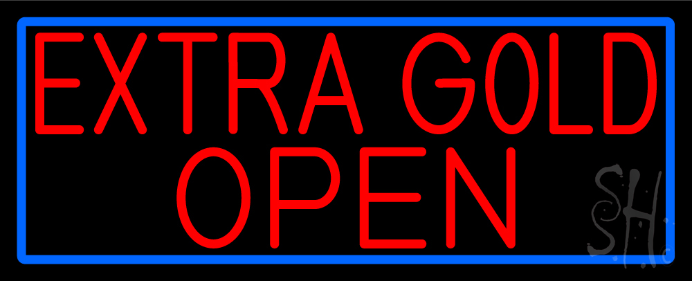 N105-16875-clear Red Extra Gold Open with Blue Border Clear Backing Neon Sign - Blue & Red - 13 in. Tall x 32 in. Wide