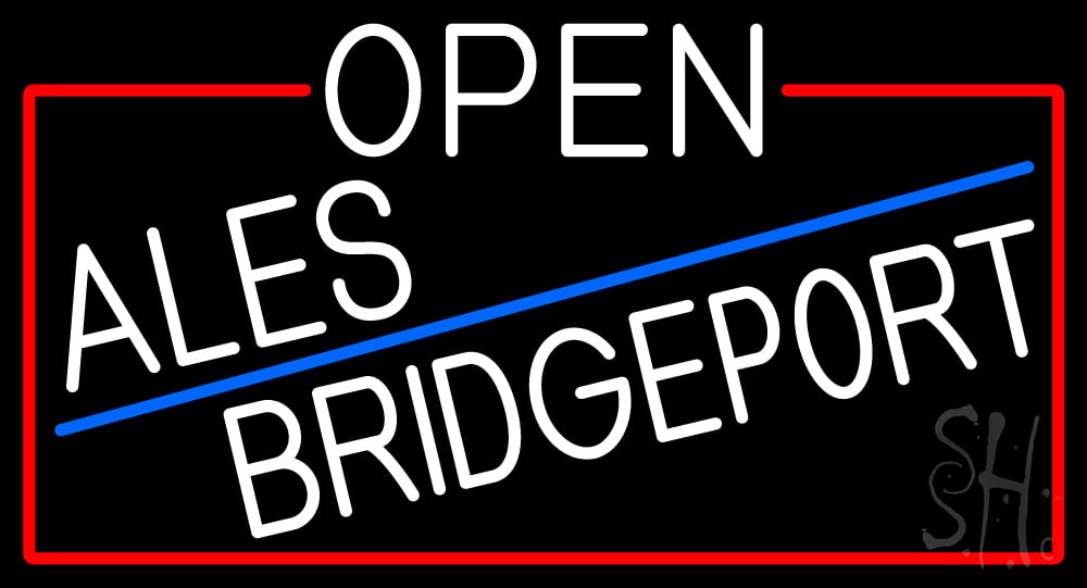 White Open Ales Bridgeport Beer with Red Border Clear Backing Neon Sign - Red, White & Blue - 20 in. Tall x 37 in. Wide