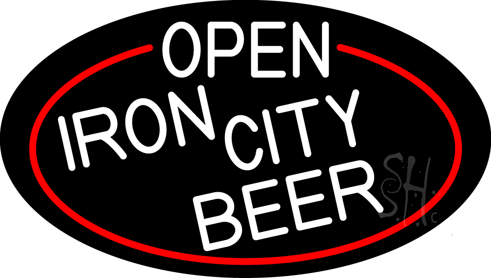 N105-17019-clear White Open Iron City Beer Oval with Red Border Clear Backing Neon Sign - Red & White - 17 in. Tall x 30 in. Wide