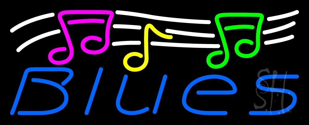 N105-6844-clear Blues with Musical Note 1 Clear Backing Neon Sign - Multi Color - 13 in. Tall x 32 in. Wide