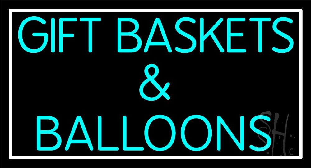 N105-6562-clear Gift Baskets Balloons with Border Clear Backing Neon Sign - Blue & White - 20 in. Tall x 37 in. Wide