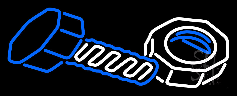 Nut Bolt Shaped Clear Backing Neon Sign - Blue & White - 13 in. Tall x 32 in. Wide