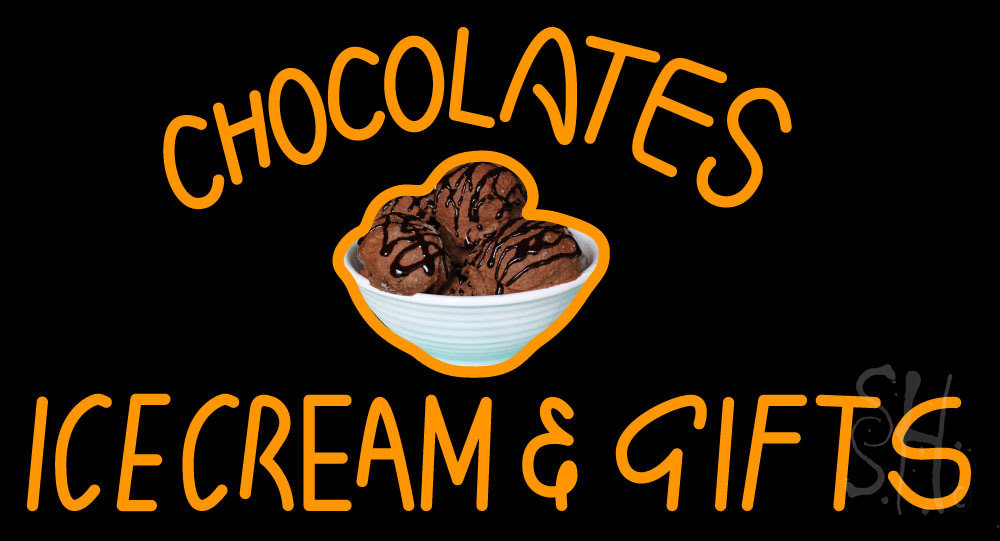 N105-20101-clear Chocolate Ice Cream & Gifts Clear Backing Neon Sign - Orange - 20 in. Tall x 37 in. Wide -  The Sign Store