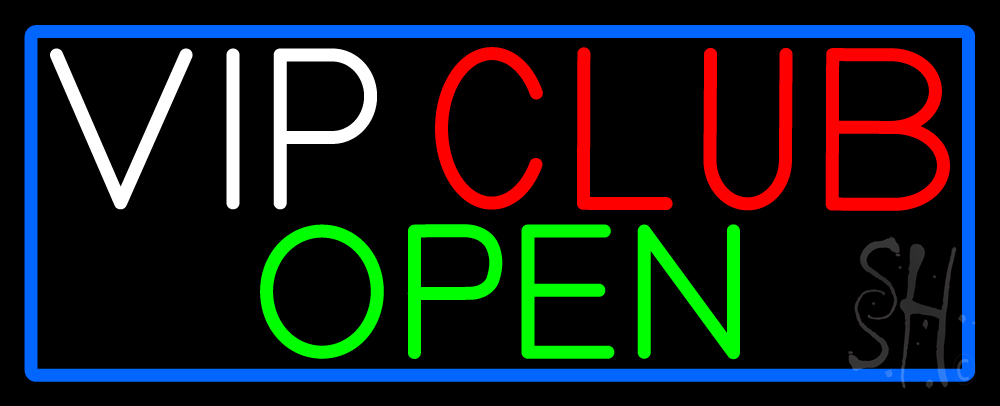 N105-16274-clear Vip Club Open Clear Backing Neon Sign - White, Red, Green & Blue - 13 in. Tall x 32 in. Wide