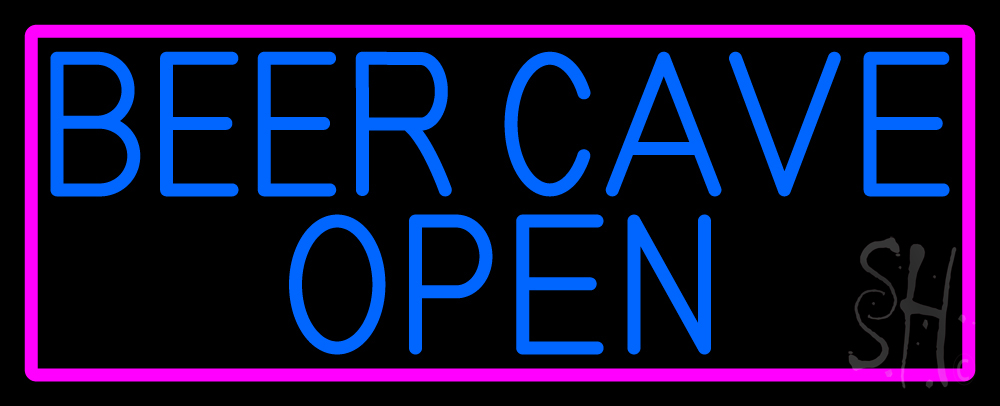 N105-16422-clear Blue Beer Cave Open with Pink Border Clear Backing Neon Sign - Blue & Pink - 13 in. Tall x 32 in. Wide
