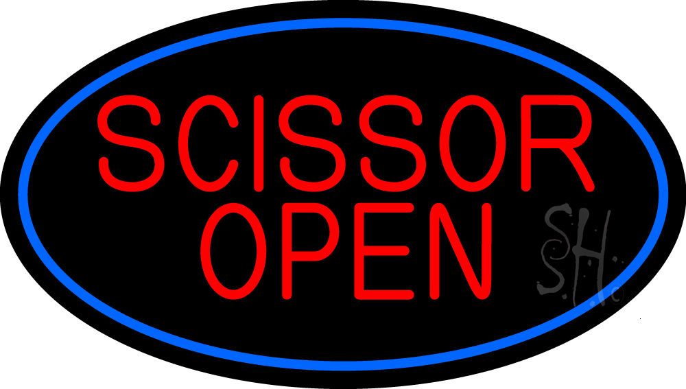 N105-16083-clear Scissor Open with Blue Border Clear Backing Neon Sign - Red & Blue - 17 in. Tall x 30 in. Wide