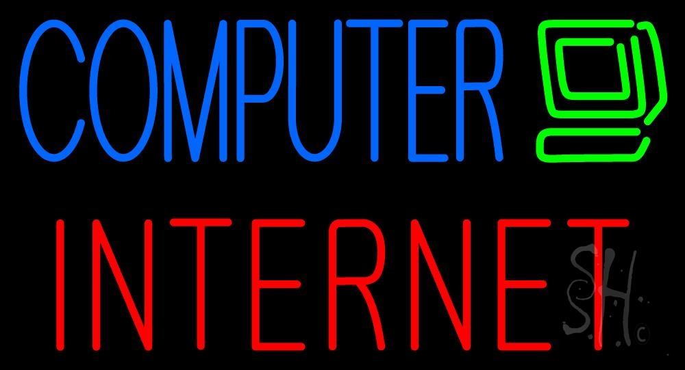 Computer Internet Clear Backing Neon Sign - Red, Blue & Green - 20 in. Tall x 37 in. Wide