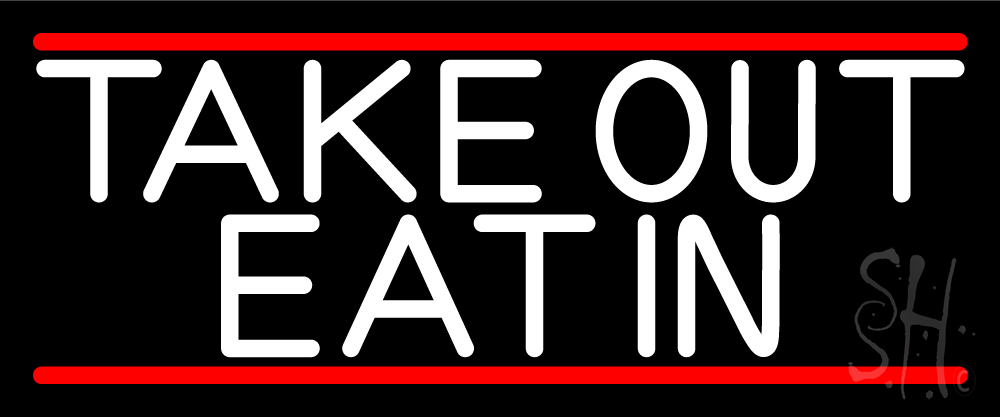 N105-16163-clear Take Out Eat In Clear Backing Neon Sign - Red & White - 10 in. Tall x 24 in. Wide -  The Sign Store