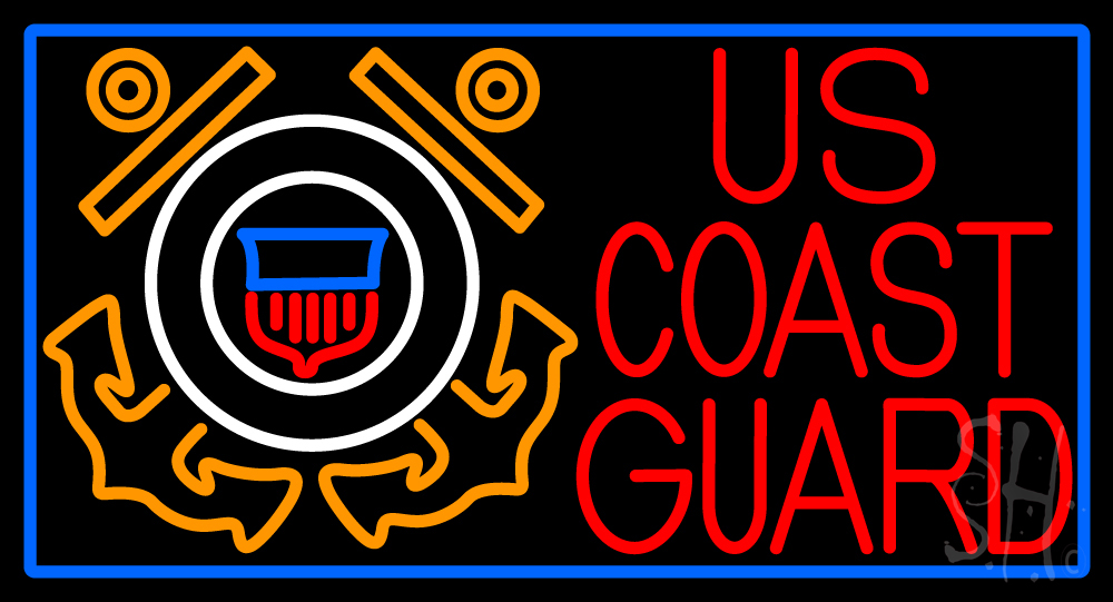 Us Coast Guard Logo Clear Backing Neon Sign - Blue, Orange, White & Red - 20 in. Tall x 37 in. Wide