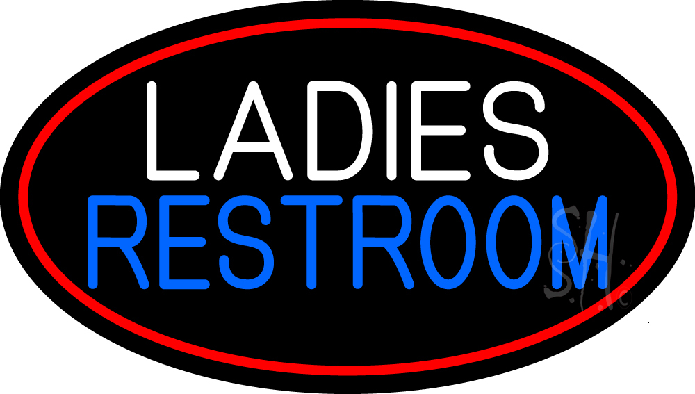 Restroom Oval with Red Border Clear Backing Neon Sign - Red, White & Blue - 17 in. Tall x 30 in. Wide