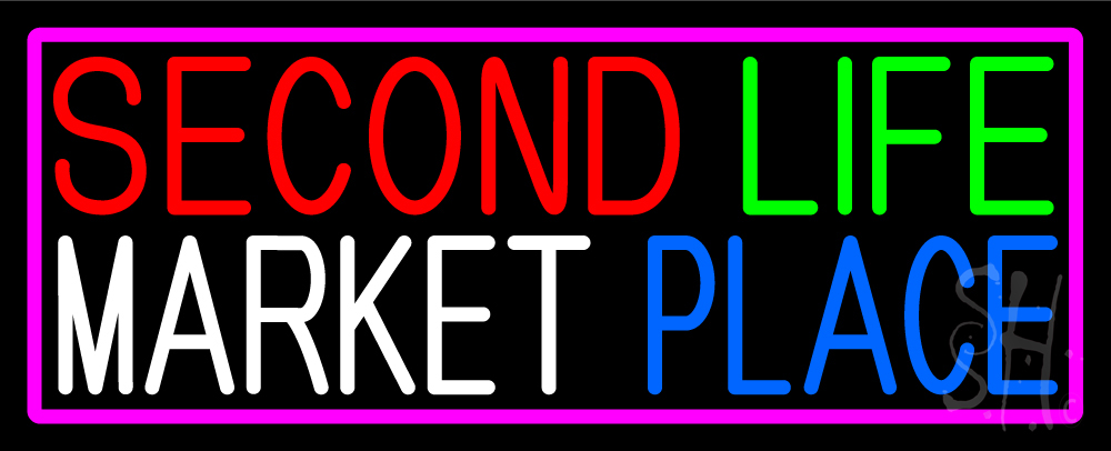 N105-16089-clear Second Life Marketplace with Pink Border Clear Backing Neon Sign - Multi Color - 13 in. Tall x 32 in. Wide