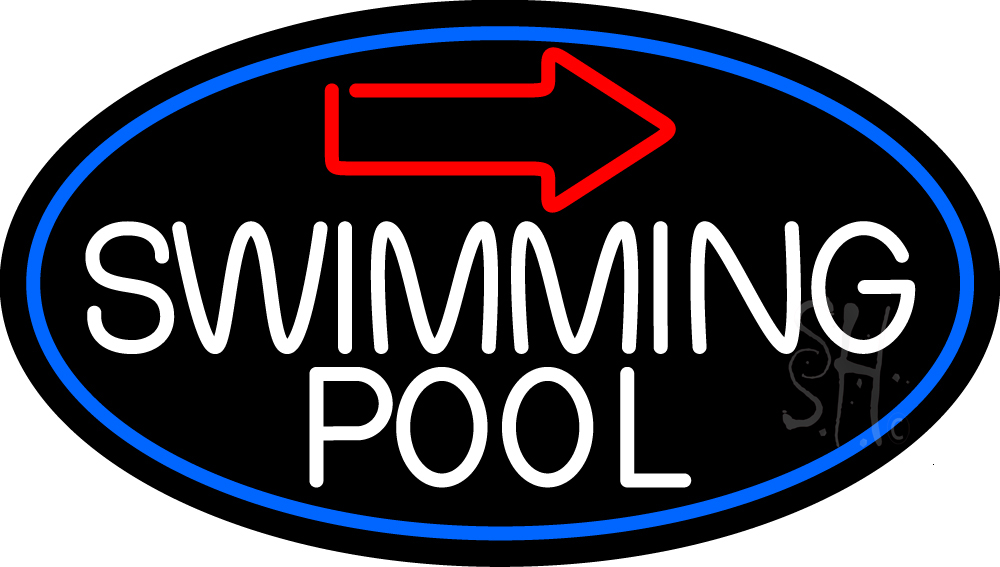 Swimming Pool with Arrow with Blue Border Clear Backing Neon Sign - White, Red & Blue - 17 in. Tall x 30 in. Wide